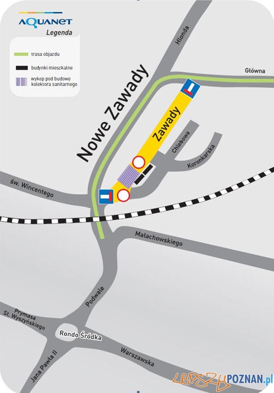 Plan objazdu ulicy Zawady Foto: Aquanet