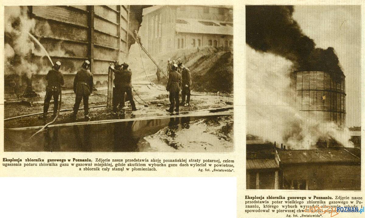 Akcja gaszenia pożaru zbiornika gazu w gazowni miejskiej w 1926 roku