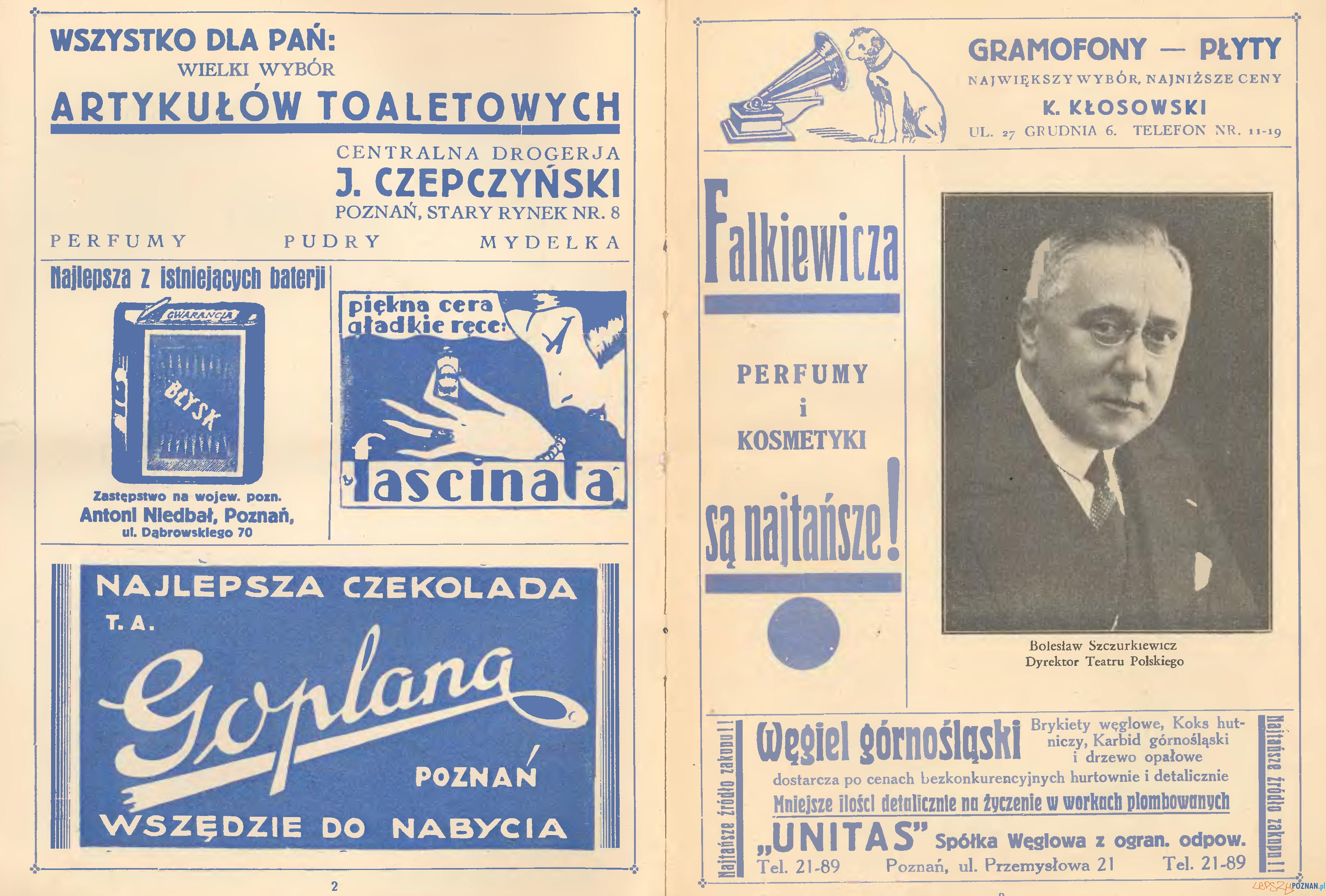 Fragment programu Teatru Polskiego, dyrekcja Bolesław Szczurkiewicz, rok 1932 Foto: Wielkopolska Biblioteka Cyfrowa