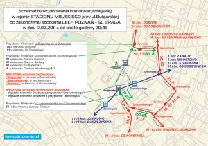 Organizacja komunikacji miejskiej podczas meczu KKS Lech - SC Braga w dniu 16.02.2011 r. Foto: ZTM
