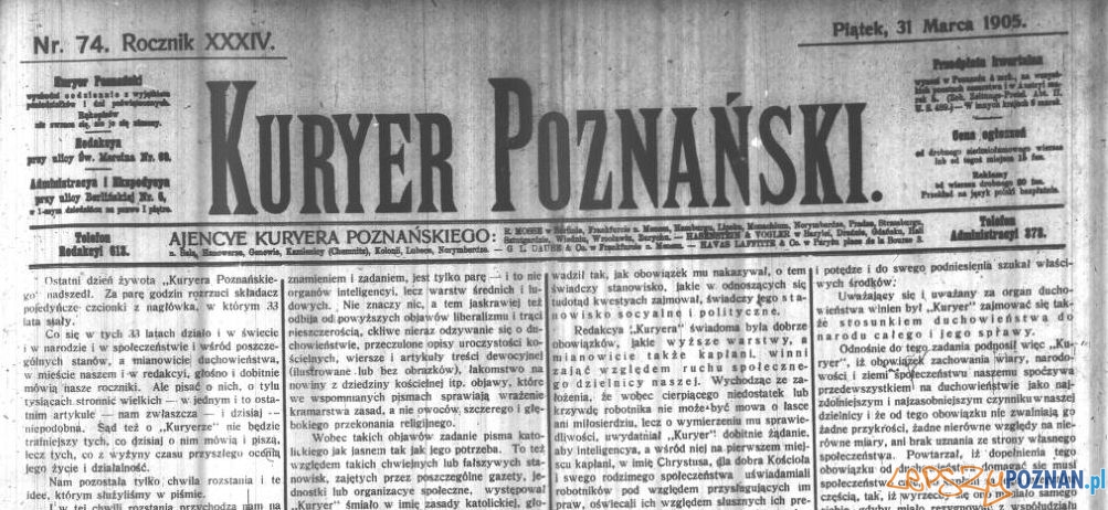 Kurier Poznański 31_03_1905 Foto: Wielkopolska Biblioteka Cyfrowa