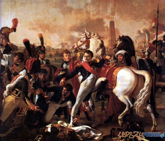Napoleon ranny pod Ratyzboną, mal. C. Gautherol. Chłapowski, w mundurze szwoleżera, widoczny po prawej