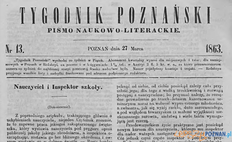 Ostatni numer Tygodnika Poznańskiego, 27 marca 1863