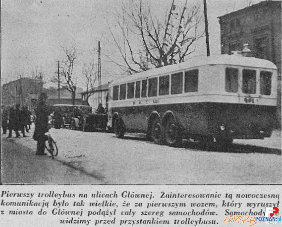 Trolejbus na Głównej, lata 30 XX wieku Foto: Samochód, nr 20 1930, fotopolska.eu