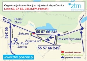 Zmiany w kursowaniu linni 55, 57, 66, 245 na ulicy Dymka Foto: ZTM