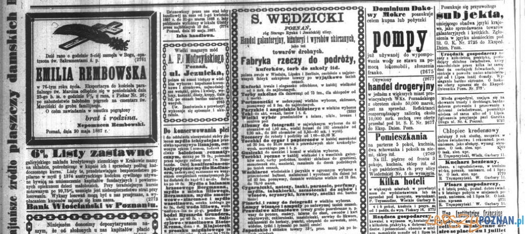 Reklamy w Dzienniku Poznańskim z 21 maja 1887 roku Foto: Wielkopolska Biblioteka Cyfrowa