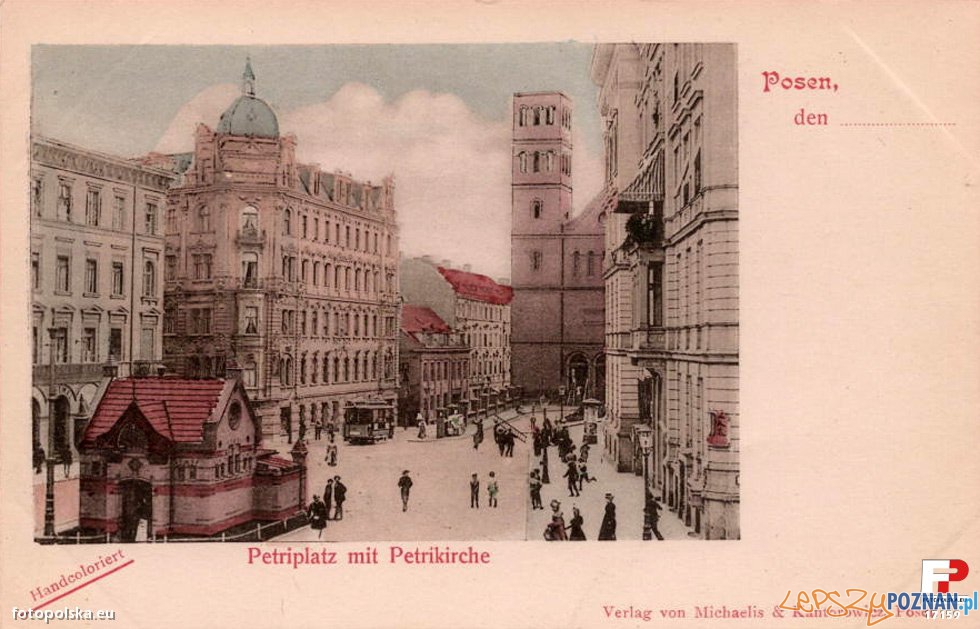 Pocztówka z Poznania, Plac Św. Piotra obecnie Wiosny Ludów, początek XX wieku, przed 1919 r