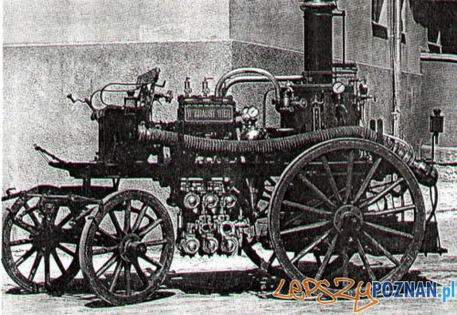 Sikawka o napędzie parowym na podwoziu do zaprzęgu konnego, typ jaki poznańska straż otrzymała w 1890 r.