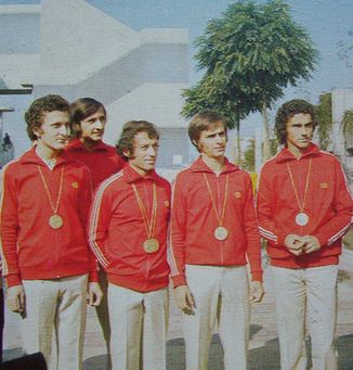 Polscy złoci floreciści z Monachium w 1972 r Jerzy Kaczmarek pierwszy od lewej Foto: http://sztonder.blogspot.com
