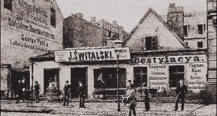 Destylarnia w miejscu dzisiejszego Hotelu Royal przy Św. Marcinie, koniec XIX wieku