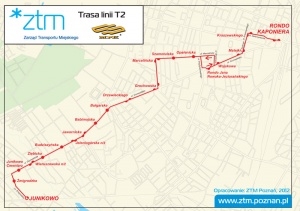 Trasa linii T2 od 5.03.2012 r. Foto: ZTM
