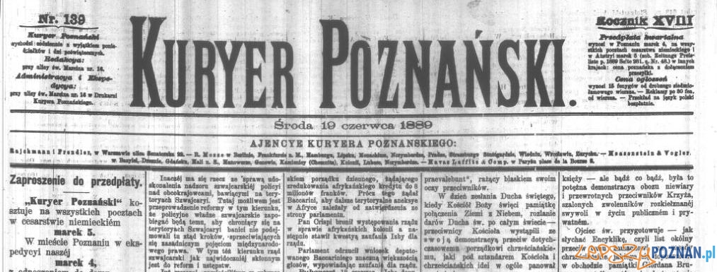 Kurier Poznański ze środy 19 czerwca 1889 roku