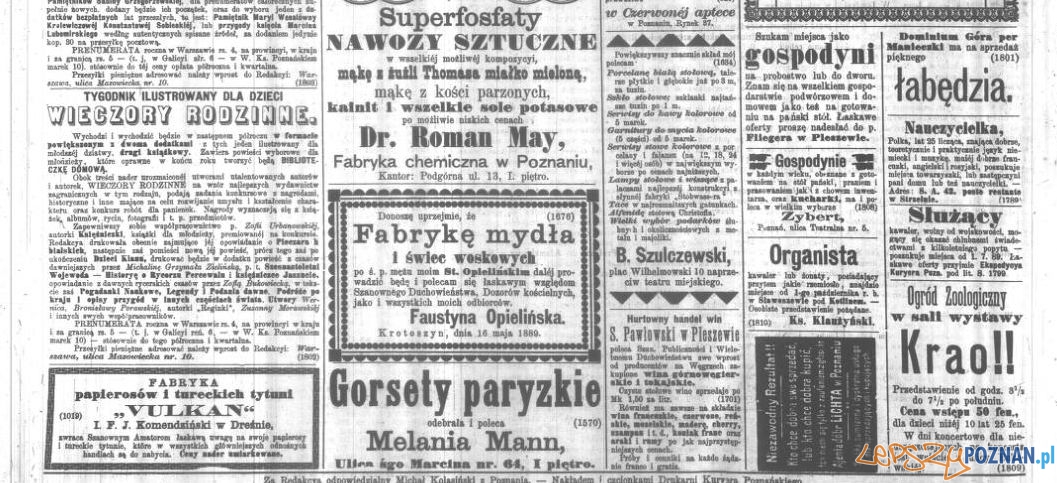 Reklamy w Kurierze Poznańskim z 19 czerwca 1889 roku