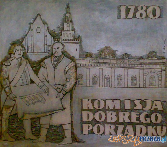 Komisja Dobrego Porządku. Płaskorzeźba w Zamku Cesarskim w Poznaniu – w tle poznański Odwach Foto: wikipedia