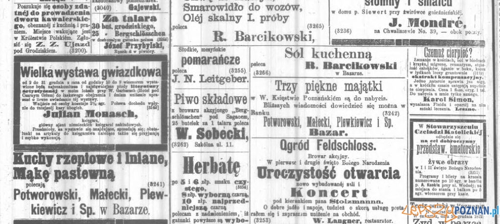 Anonse - Kuryer Poznański 24 grudnia 1872 Foto: Wielkopolska Biblioteka Cyfrowa