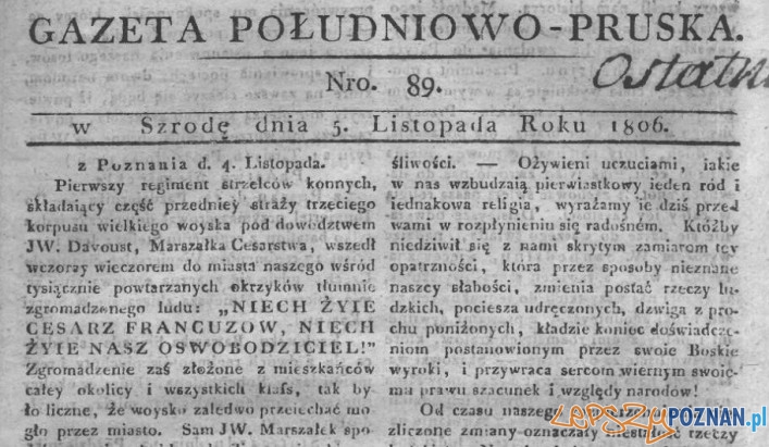 Gazeta Południowo - Pruska ostatni numer Foto: Wielkopolska Biblioteka Cyfrowa / CC