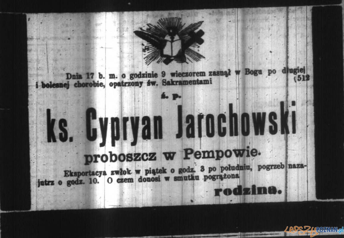 Nekrolog Cypriana Jarochowskiego, Dziennik Poznański 15-1898 Nekrolog Cypriana Jarochowskiego, Dziennik Poznański 15-1898