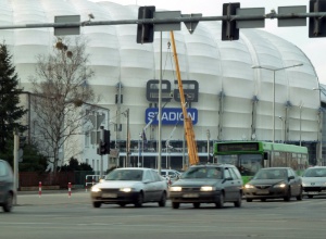 Montaż oznakowania na Stadionie Miejskim Foto: Maciej Koterba