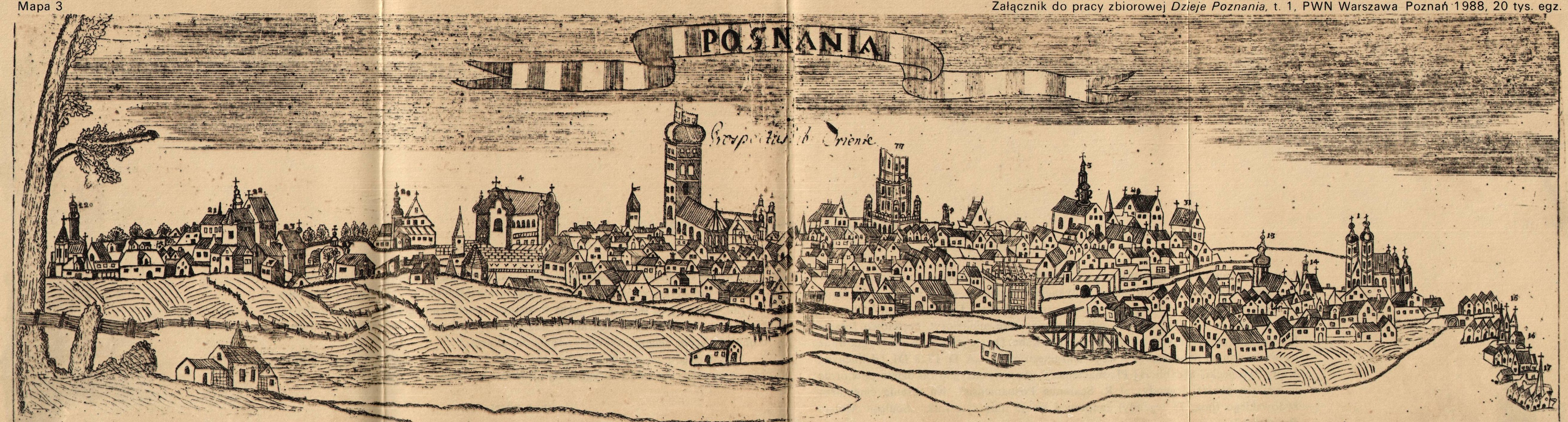 Poznań mapa Jana Rzepeckiego z 1728 r. Foto: załącznik do ksiązki Dzieje Poznania Poznań mapa Jana Rzepeckiego z 1728 r.