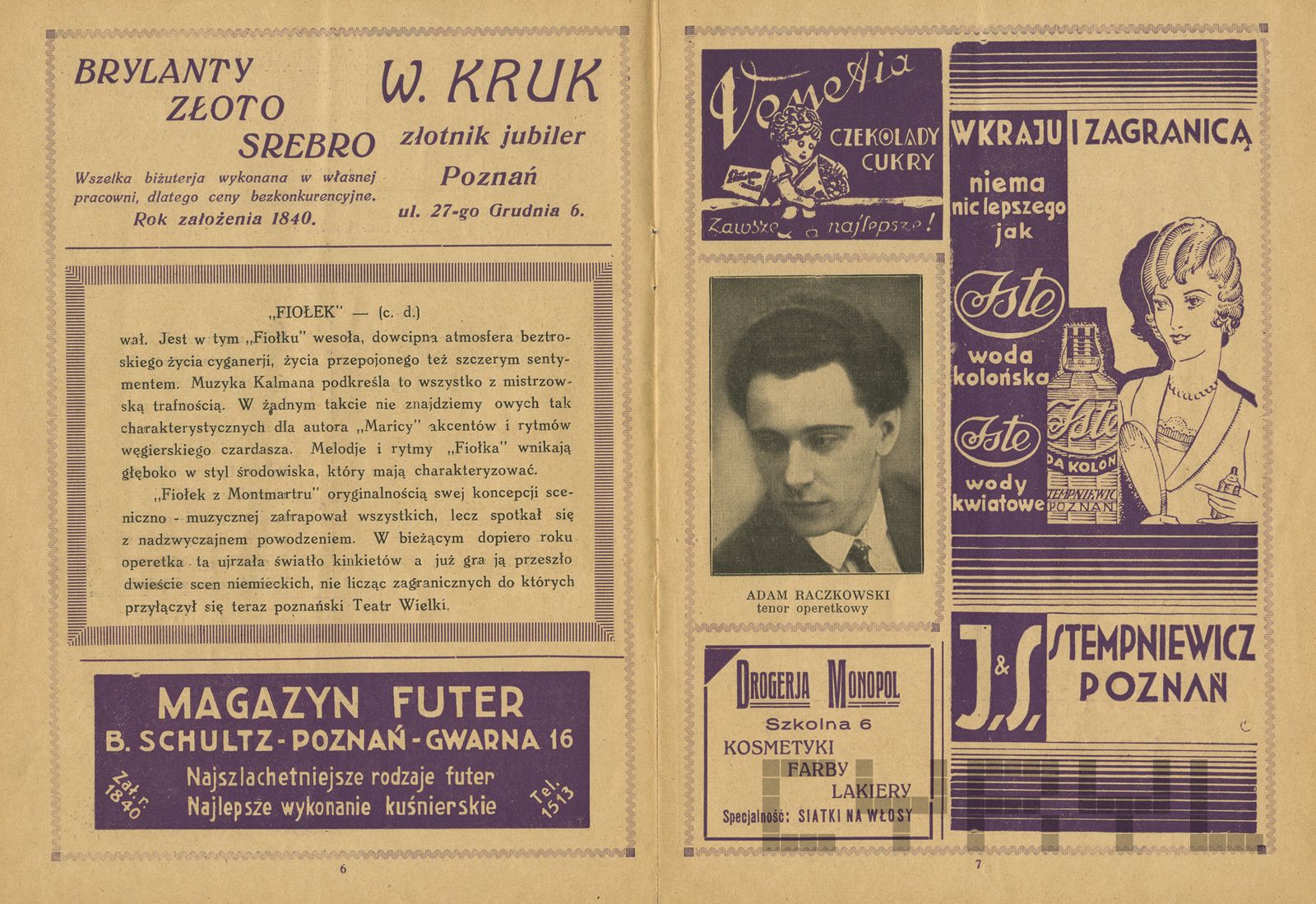 Program progamu Teatru Wielkiego - Operetki Imre Kalmana Fiołek z Montmartre 1930-33