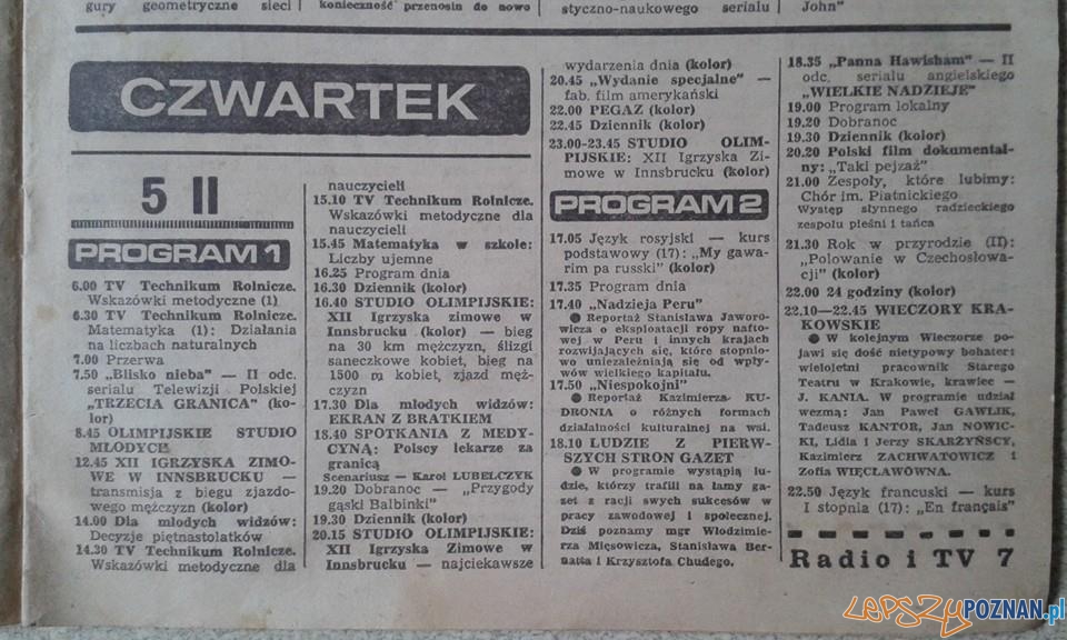 Program telewizyjny - 5 lutego 1976