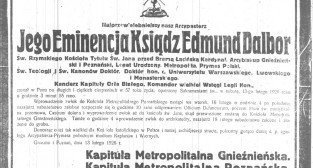 Nekrolog arcybiskupa Edmunda Dalbora Dziennik Poznański nr 36.1926