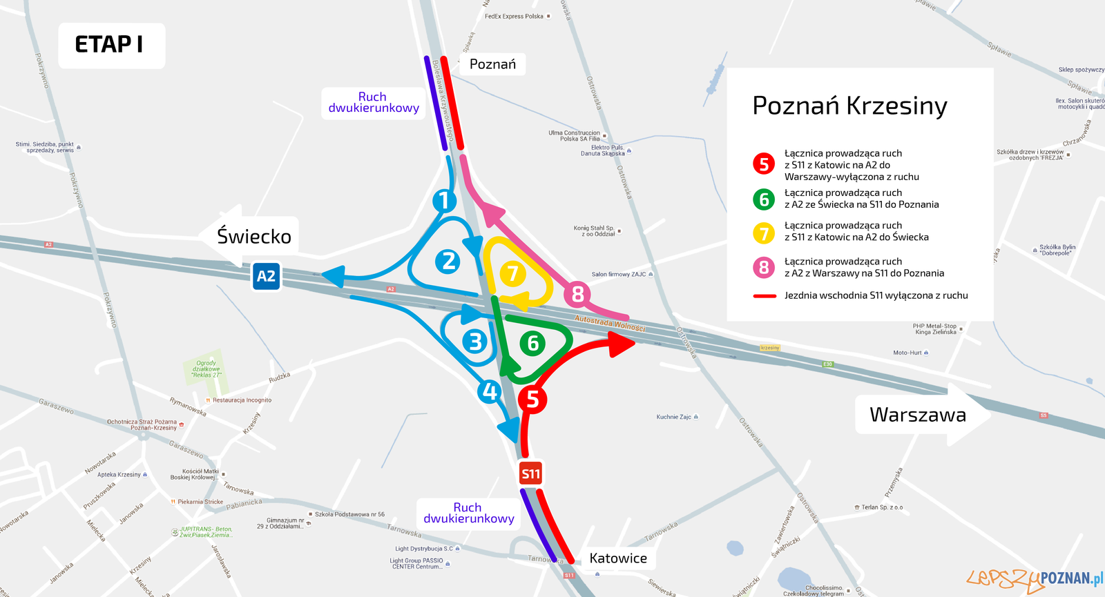 Schemat organizacji ruchu w Krzesinach I etap