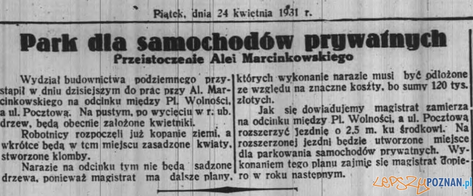Al. Marcinkowskiego Dz. Pozn 24.04.1931