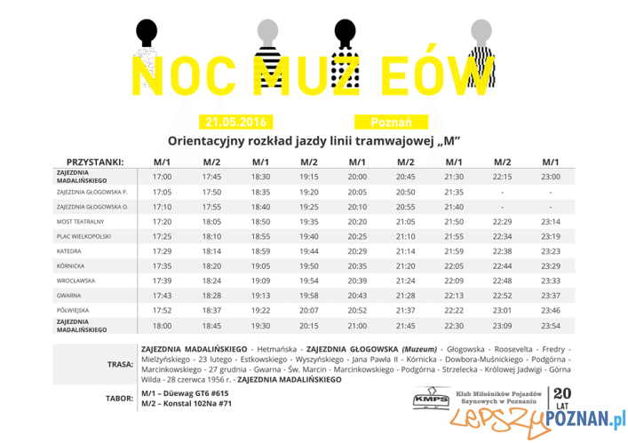 Rozkład jazdy linii "M" w trakcie Nocy Muzeów