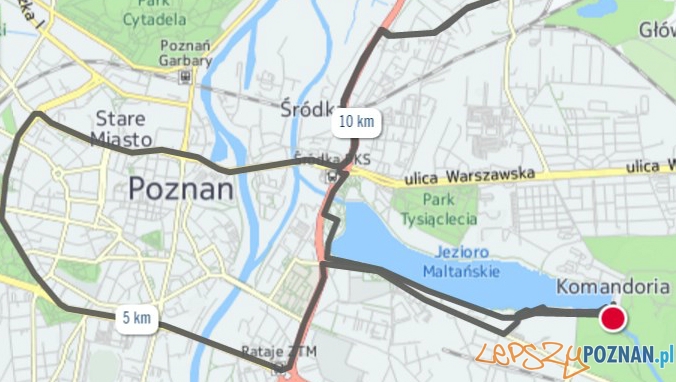 Trasa biegu Wings For Life na terenie Poznania