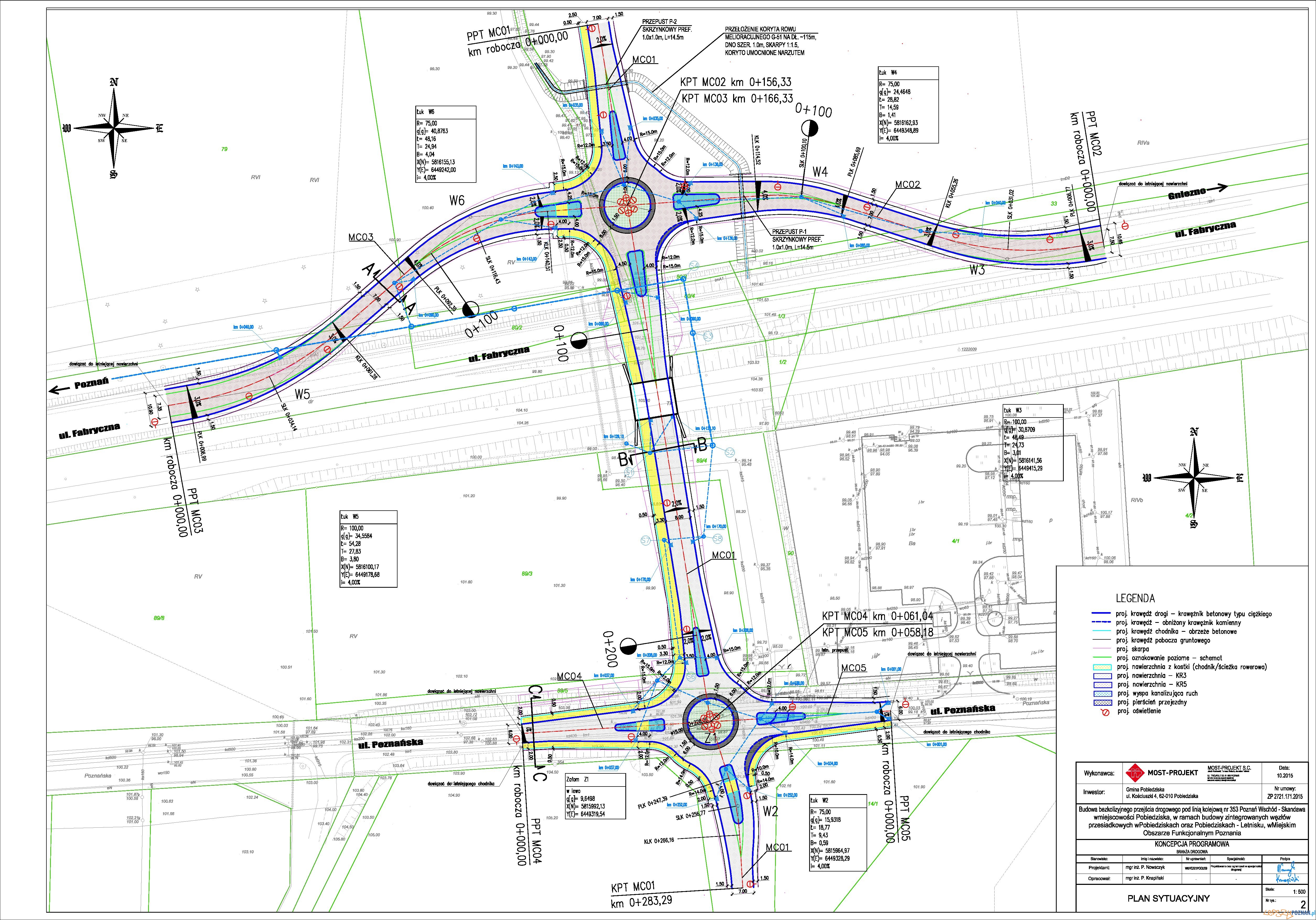 Plan sytuacyjny - planowane ronda w Pobiedziskach