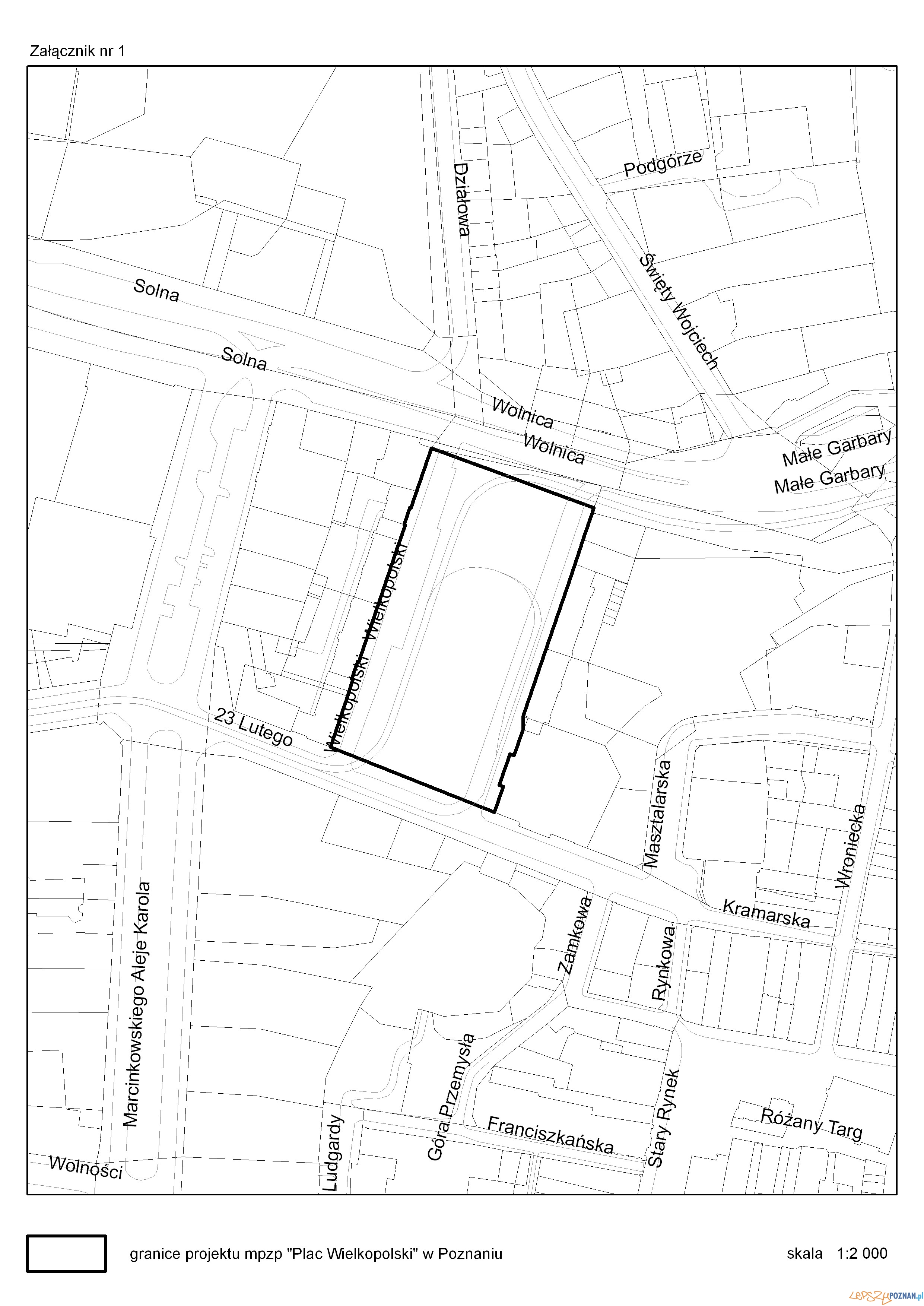 Plac Wielkopolski w Poznaniu - granice projektu  Foto: MPU POZNAŃ