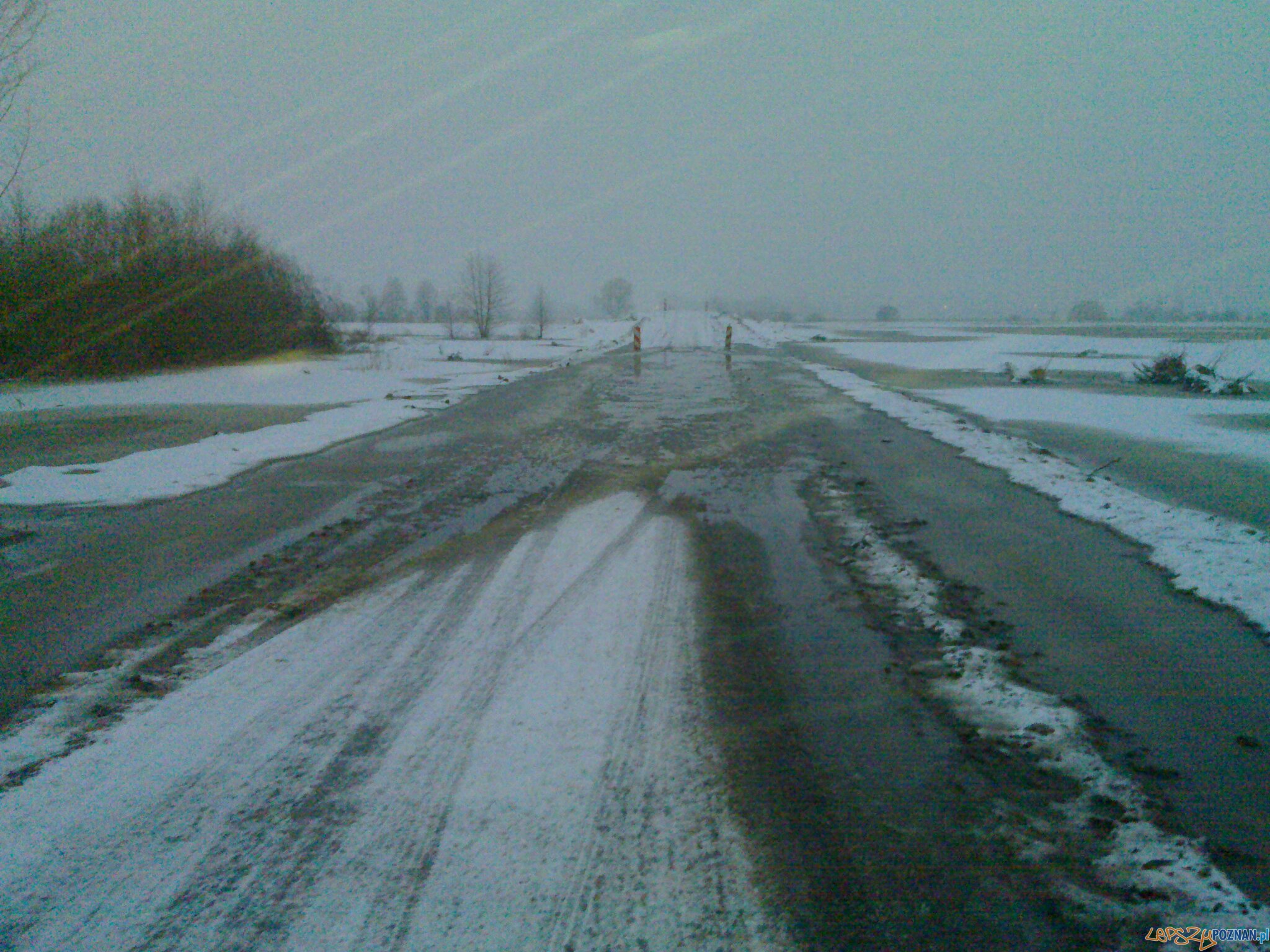 Zalana droga powiatowa 1323P pomiędzy miejscowościami Drawsko – Krzyż Wlkp  Foto: UW