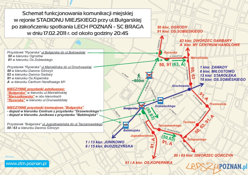 Organizacja komunikacji miejskiej podczas meczu KKS Lech - SC Braga w dniu 16.02.2011 r.  Foto: ZTM
