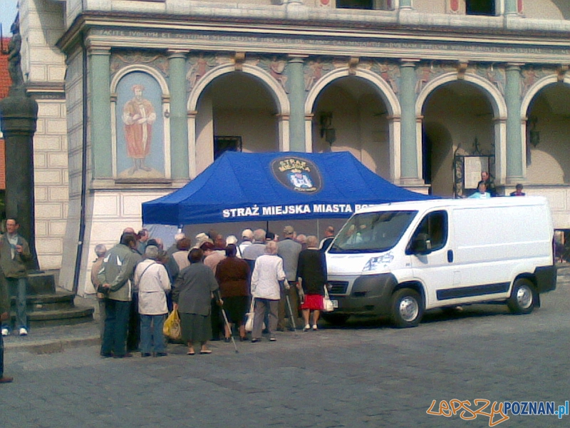 Straż Miejksa i Miasto Poznań rozdaje flagi na Starym Rynku - 26.04.2011 r.  Foto: gsm Ania