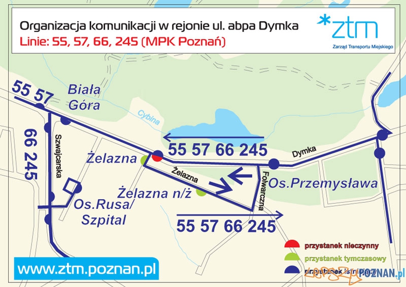 Zmiany w kursowaniu linni 55, 57, 66, 245 na ulicy Dymka  Foto: ZTM