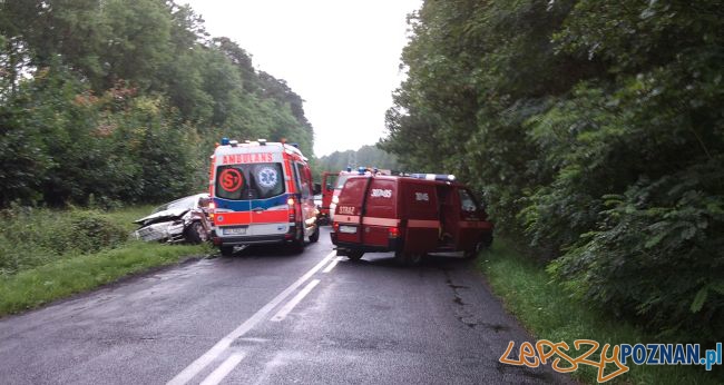 Wypadek na trasie Wiórek - Mosina  Foto: KM PSP w Poznaniu