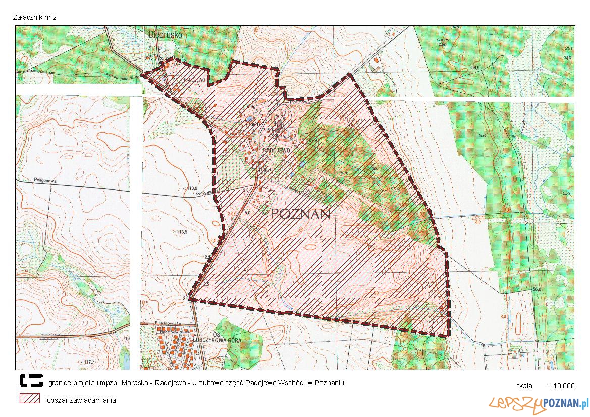 Morasko-Radojewo-Umultowo, część Radojewo Wschód_topograficzna_ z granica planu  Foto: 