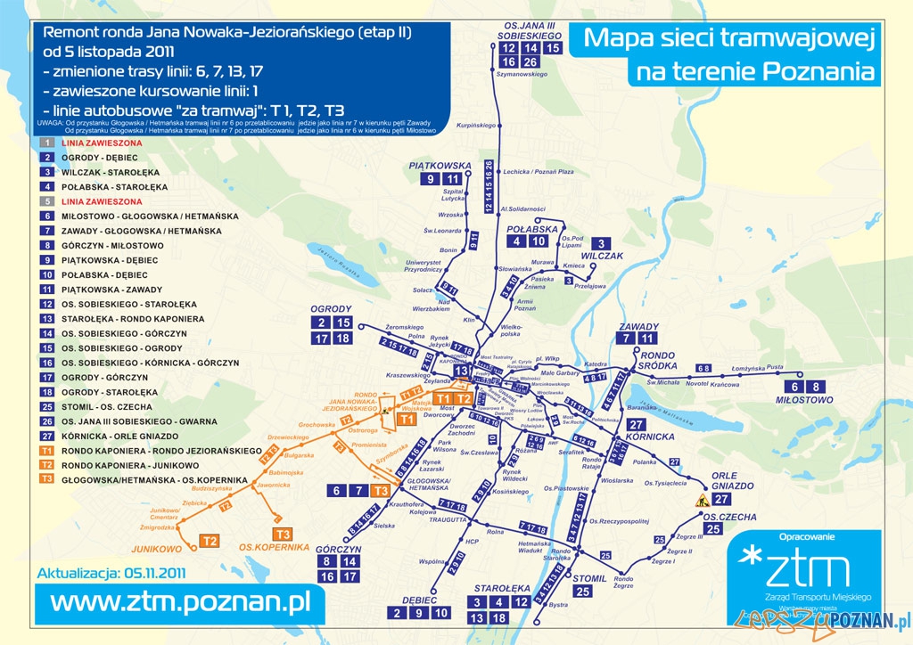 Mapa sieci tramwajowej od 5 listopada 2011  Foto: ZTM