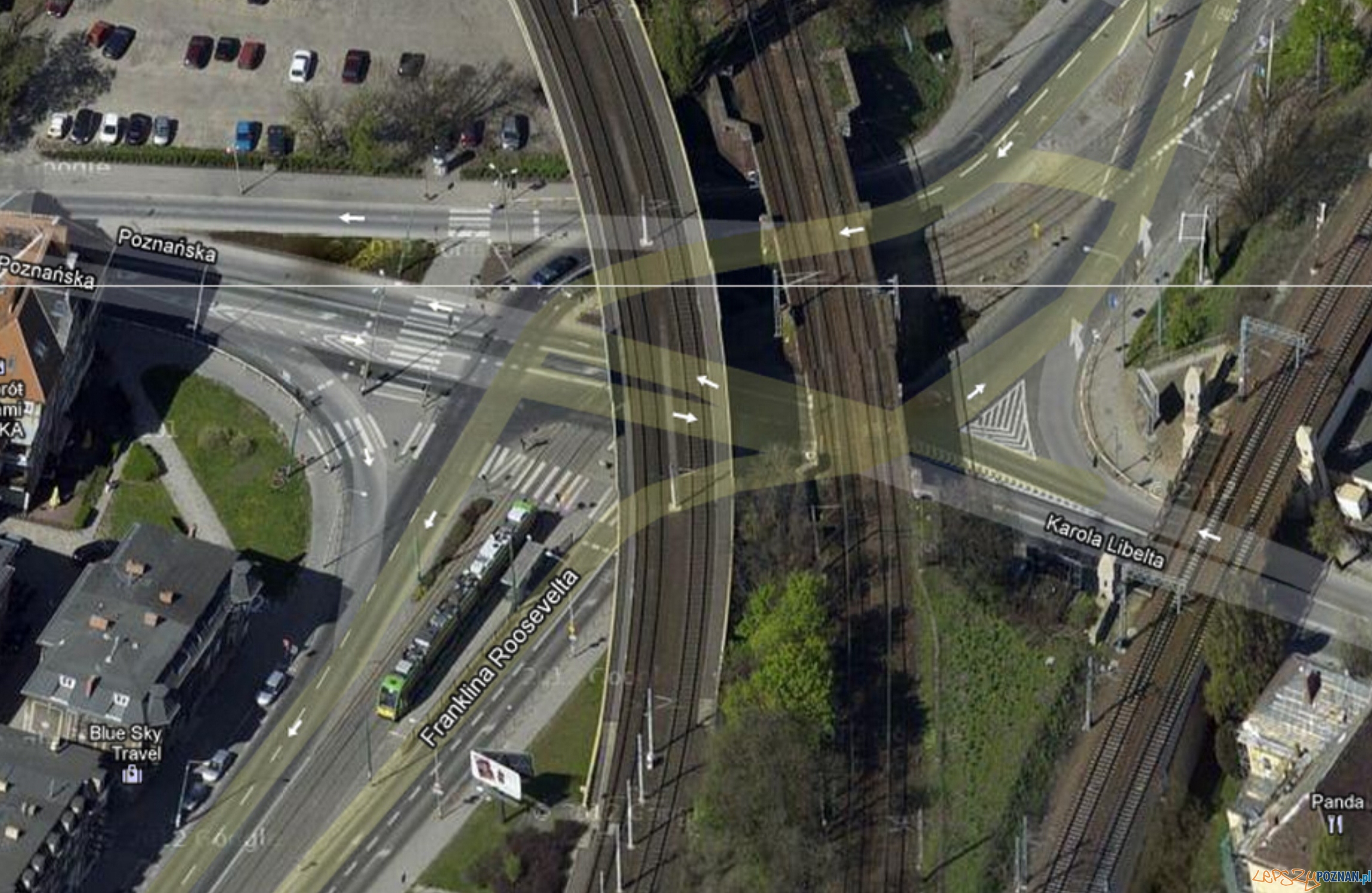 remont torowiska  na skrzyżowaniu Roosevelta, Libelta i Poznańskiej  Foto: Google maps