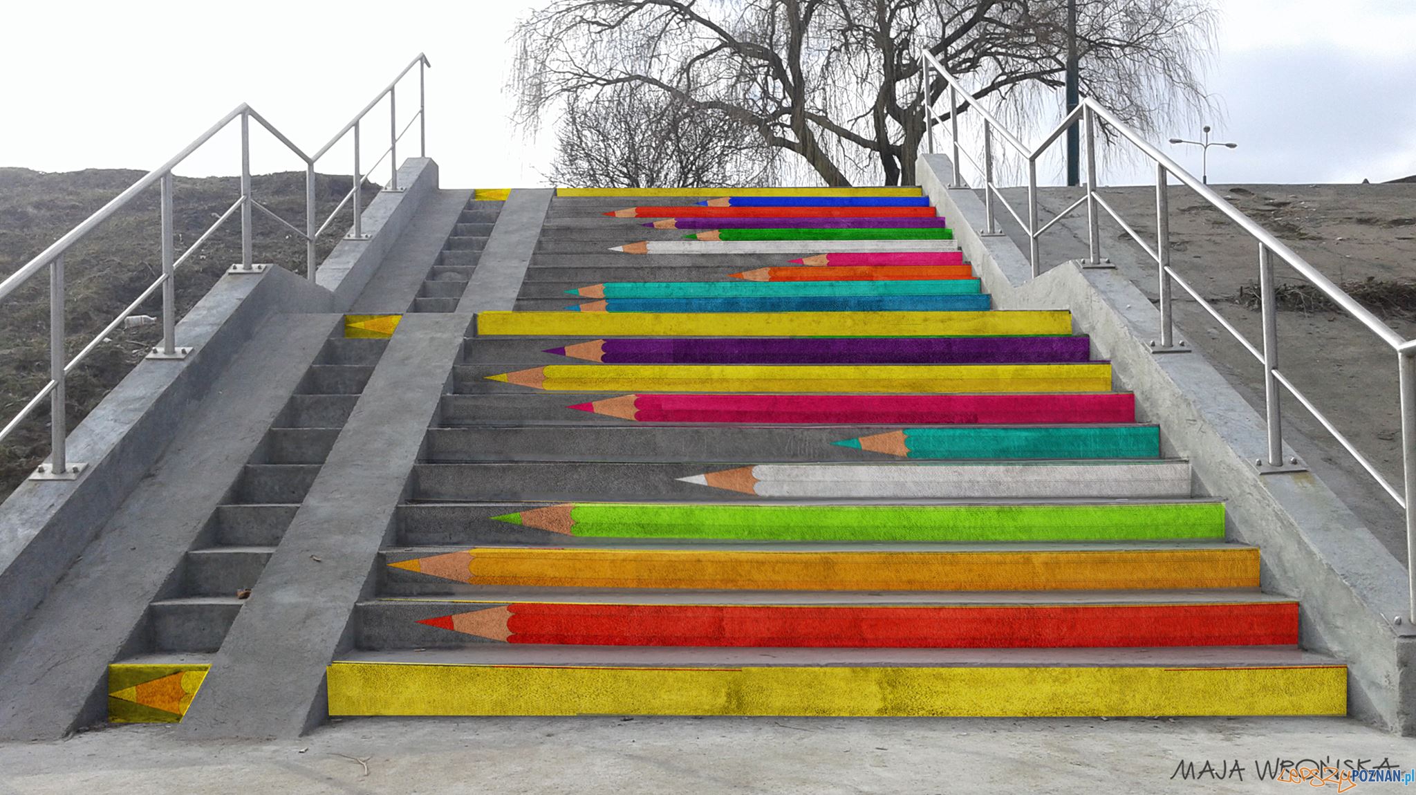 Kolorowe schody przy moście Bolesława Chrobrego  Foto: Takmaj | Maja Wrońska art