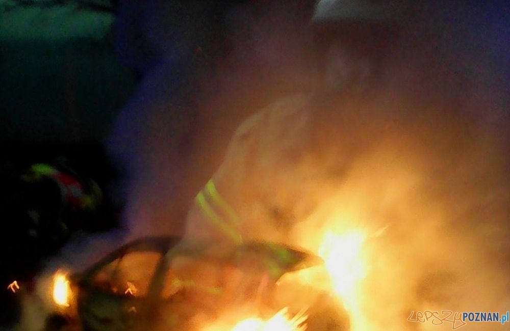 Pożar samochodu pod Szreniawą  Foto: OSP w Luboniu  / osplubon.pl