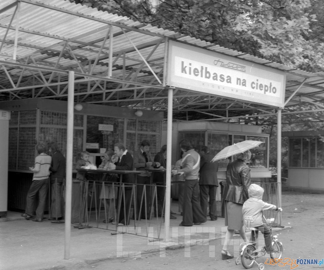 Bufet z kiełbasą na ciepło w park Kasprzaka, dziś  Wilsona - 27.08.1978  Foto: Stanisław Wiktor / Cyryl