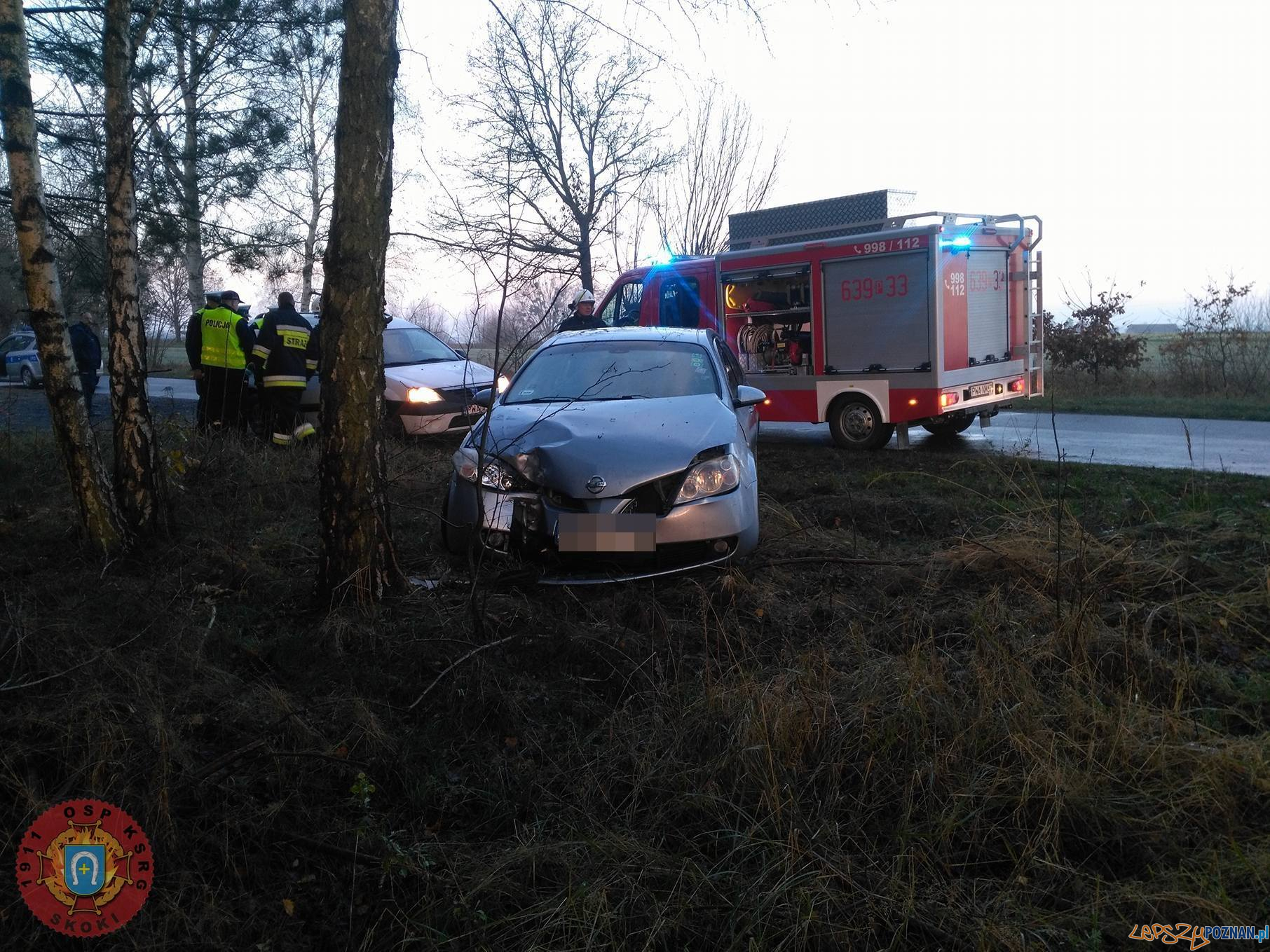 Potrzanowo - Samochód uderzył w drzewo  Foto: OSP Skoki