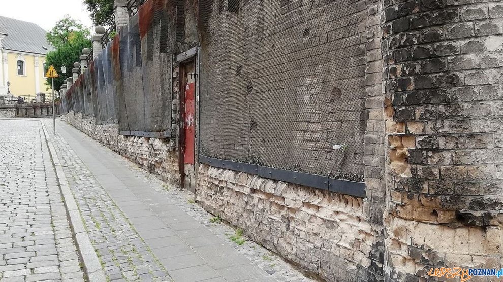 Mur oporowy na Wzgórzu Przemysła z wejściem do schronu  Foto: Rada Osiedla Stare Miasto