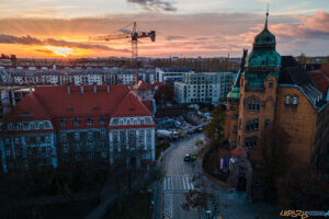 Wilda, Politechnika Poznańska, Rektorat, zachód Słońca  Foto: lepszyPOZNAN.pl / Piotr Rychter