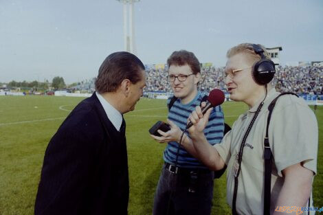 Maciej Henszel trener Lecha Adam Topolski i spiker na meczach Kolejorza - Grzegorz Surdyk. Fot. Mariusz Juskowiak 1988 89  Foto: Mariusz Juskowiak