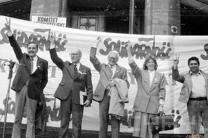 Wiec wyborczy 10.05.1989 Ziolkowski, Kołodziejski, Suchocka  Foto: Jan Kołodziejski / Cyryl